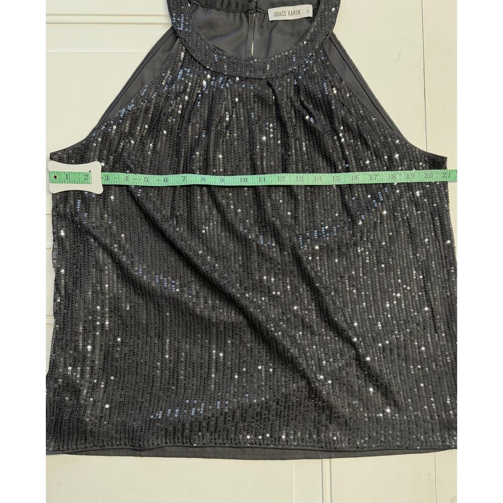 Grace Karin Womens Sz XL Black Sequins High Neck Tank Top Blouse - Picture 4 of 6